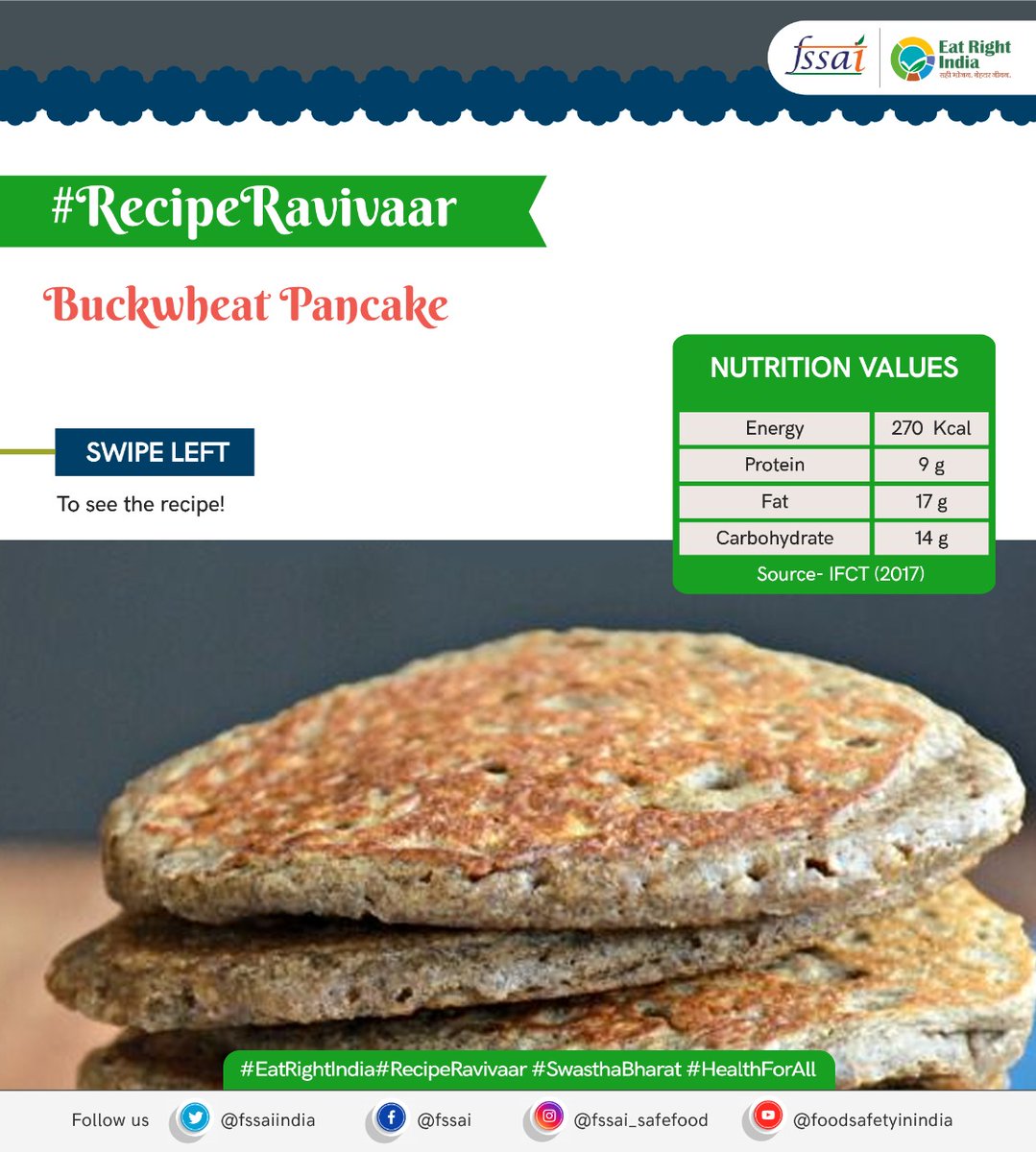 fssaiindia's tweet photo. Try out this innovative healthy Buckwheat Pancake Recipe!

#RecipeRavivaar
#EatRightIndia
#AzadiKaAmritMahotsav 

@MoHFW_INDIA @mygovindia https://t.co/fOspCQfJB9