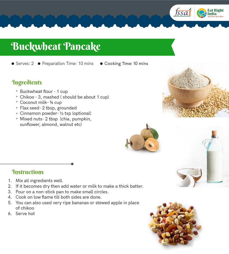 fssaiindia's tweet photo. Try out this innovative healthy Buckwheat Pancake Recipe!

#RecipeRavivaar
#EatRightIndia
#AzadiKaAmritMahotsav 

@MoHFW_INDIA @mygovindia https://t.co/fOspCQfJB9