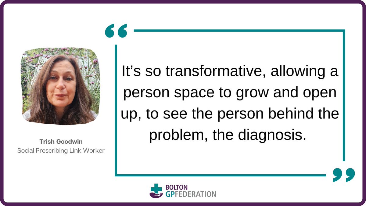 To coincide with #WorldMentalHealthDay one of our Social Prescribing Link Workers, Trish Goodwin has written a blog about her role and how it goes beyond just signposting people to services and groups.
Read it here ➡️boltongpfed.co.uk/splw-world-men…

#SocialPrescribing #GreenPrescribing