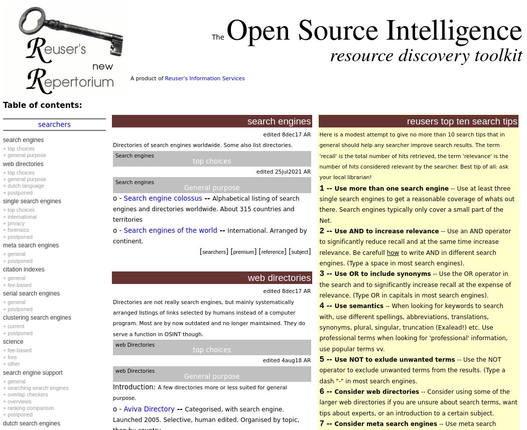 The Open Source Intelligence Resource Discovery Toolkit, free for every professional OSINT researcher. Feel free to comment! rr.reuser.biz #OSINT