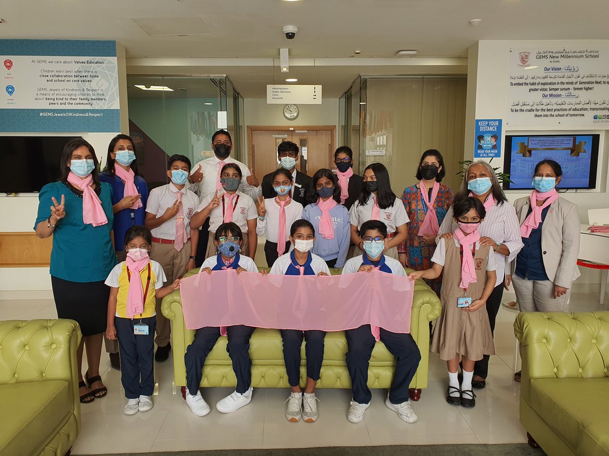 The #PinkBrigade <a href="/gemsnms_alkhail/">GEMS NMS Alkhail</a> is ‘pinking’ us up in honour of #Pinktober with pink scarves and ties to raise awareness for #TheFutureIsBetterTogether <a href="/BhaumikJovita/">Jovita Bhaumik</a> <a href="/Fatima_Martin/">Fatima Martin</a> <a href="/Susanna_Porob/">Susanna Porob</a>