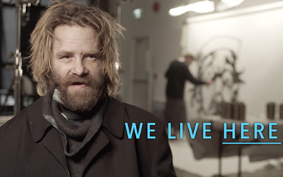Top Pick #1 - We Live Here is a dramatic, large-scale video project created by 30 #DTES visual artists who were inspired from the phrase "we live here" to create artwork while an overhead video camera captured the process. 

Oct 27-29, 8 PM at the Jack Chow Insurance parking lot