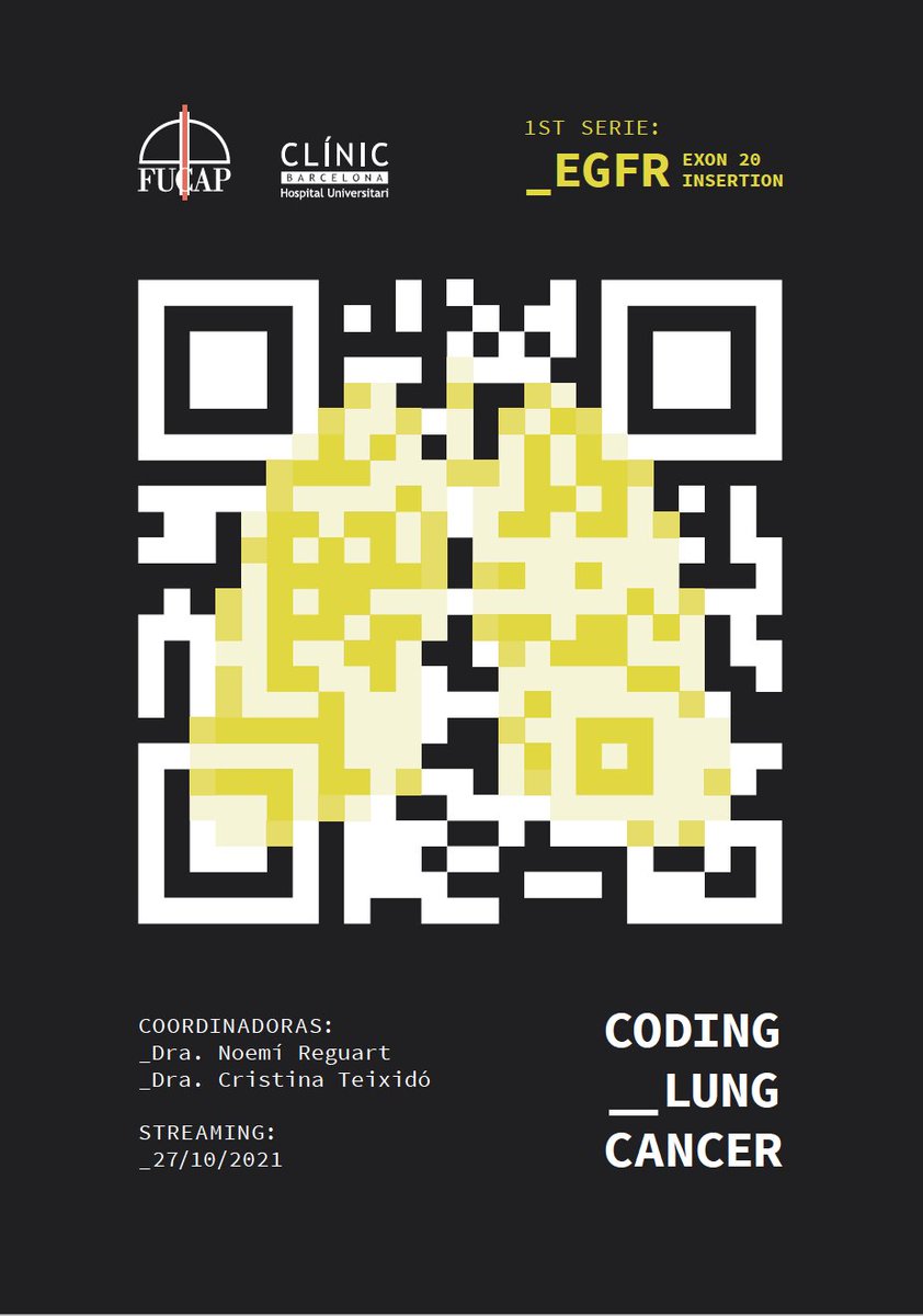 teixido_c's tweet image. El próximo 27 de Octubre a las 16h en streaming #CodingLungCancer #EGFR exon20 ins con @NReguart @EnriquetaFelip @BellosilloBea @LauraMezquitaMD @VicMorenoGarcia Dr Nuria Viñolas &amp;amp; Dr Michele Biscuola. Inscripciones gratuitas: us06web.zoom.us/webinar/regist… Patrocinio @JanssenESP.