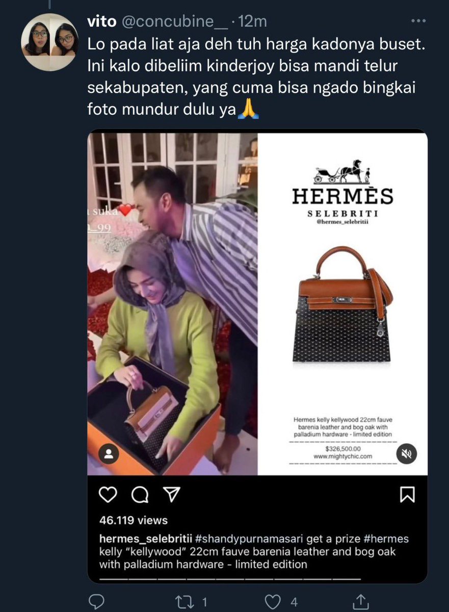 AREAJULID's tweet photo. Dis! Ini rekor tas hermes termahal di Indonesia gak sii?? juragan99 romantis banget ga ada obat 😭 https://t.co/1vABxstgRy