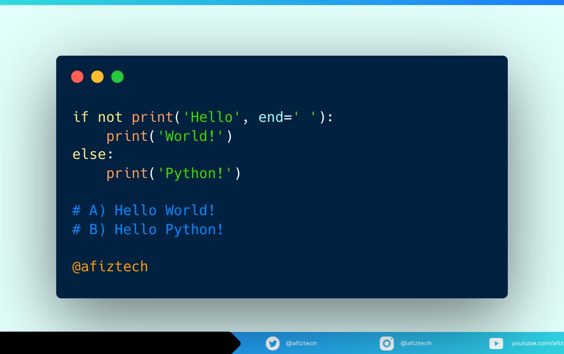 afiztech's tweet image. #Python Quiz. What will be output? A or B #pythonquiz #pythoninterviewquestions