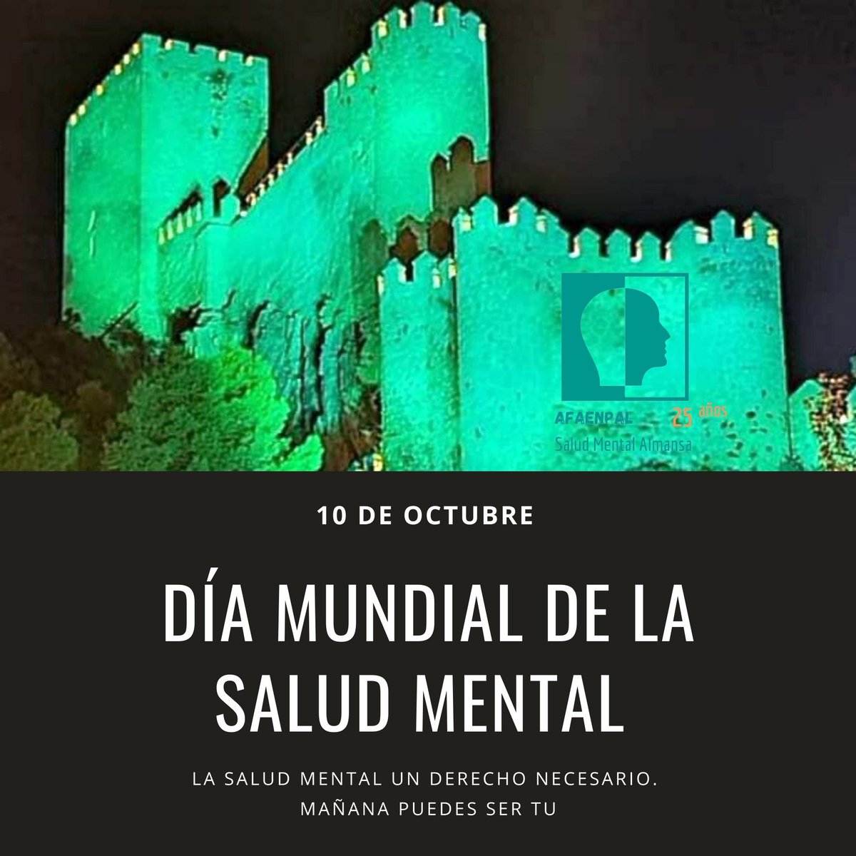 afaenpal's tweet photo. 10 de Octubre #DiaMundialdelaSaludMental
Con motivo de este día, esta noche el Castillo será de color verde. @federacionsmclm #castillodealmansa https://t.co/A7awnJ4e26