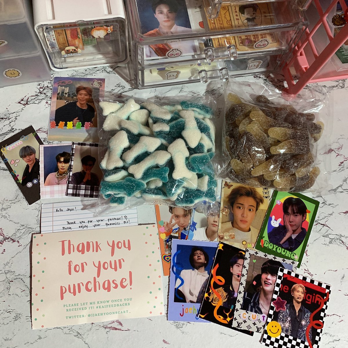 annyeongYunossi's tweet photo. Gummies are here too aaaahhh!! Can’t wait to eat them all hahaha takaw yarn? 🤣 Thank you so much kaaaiiii (@jjaehyoonscart_)!! Yes, magkita tayo soon hihi. Love youuu!! 😚🤍

#kaifeedbacks https://t.co/41Qa26SF4N