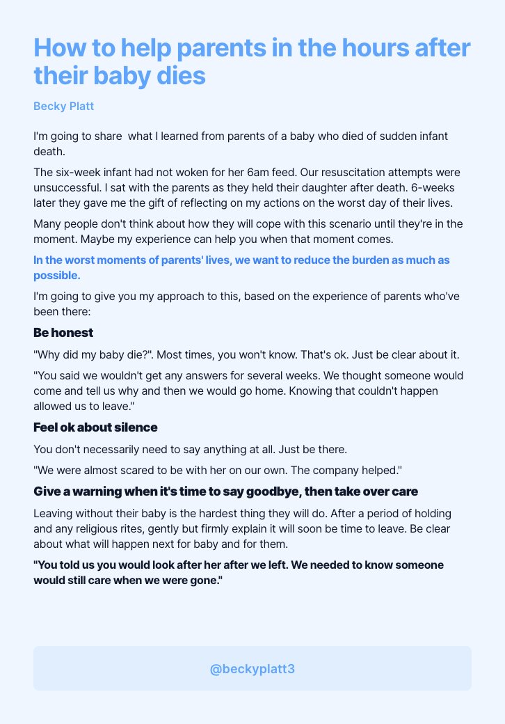 A baby dies in your ED.

How can you help the parents in those first few hours?

Here's what I learned from parents who've been there.

 Day 2/30 #Shipp30for30