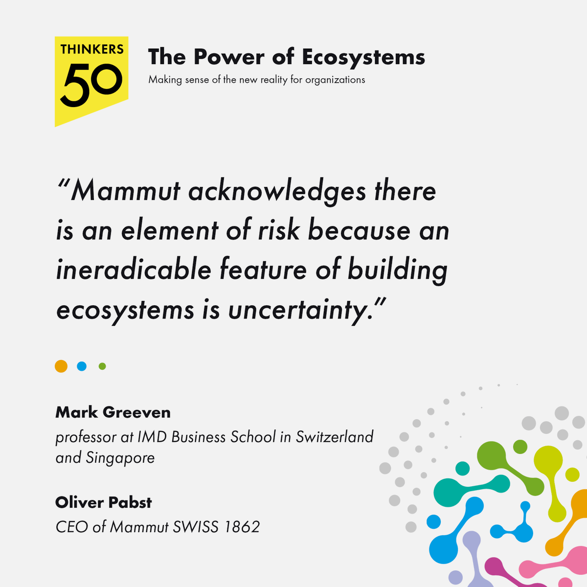 Biz_Ecosystem's tweet photo. How using digital ecosystems can transform an incumbent business?

Mark Greeven, professor at @IMD_Bschool and Oliver Pabst, CEO of @mammut, explain in their chapter from 'The Power of Ecosystems'.

Get your free copy: https://t.co/dJhFh0ga2U
@thinkers50 @europe_me @RendanheyiC https://t.co/QNjUhPytdP
