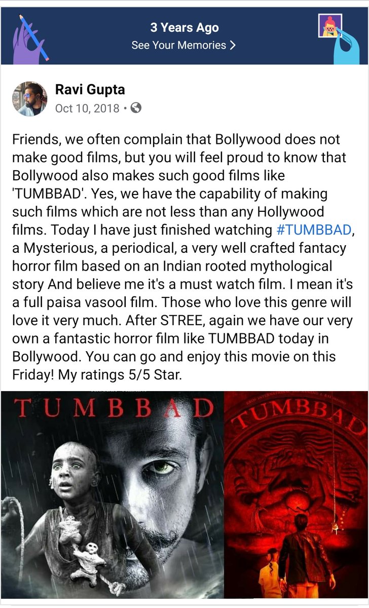 FilmiHindustani's tweet photo. It's been 3 Years since.. #Tumbbad
@s0humshah #RahilAnilBarve https://t.co/tSxFmvnfVl