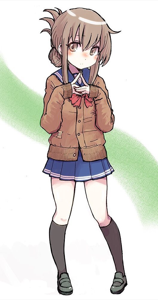 inazuma (kancolle) 1girl solo school uniform brown hair socks kneehighs folded ponytail  illustration images