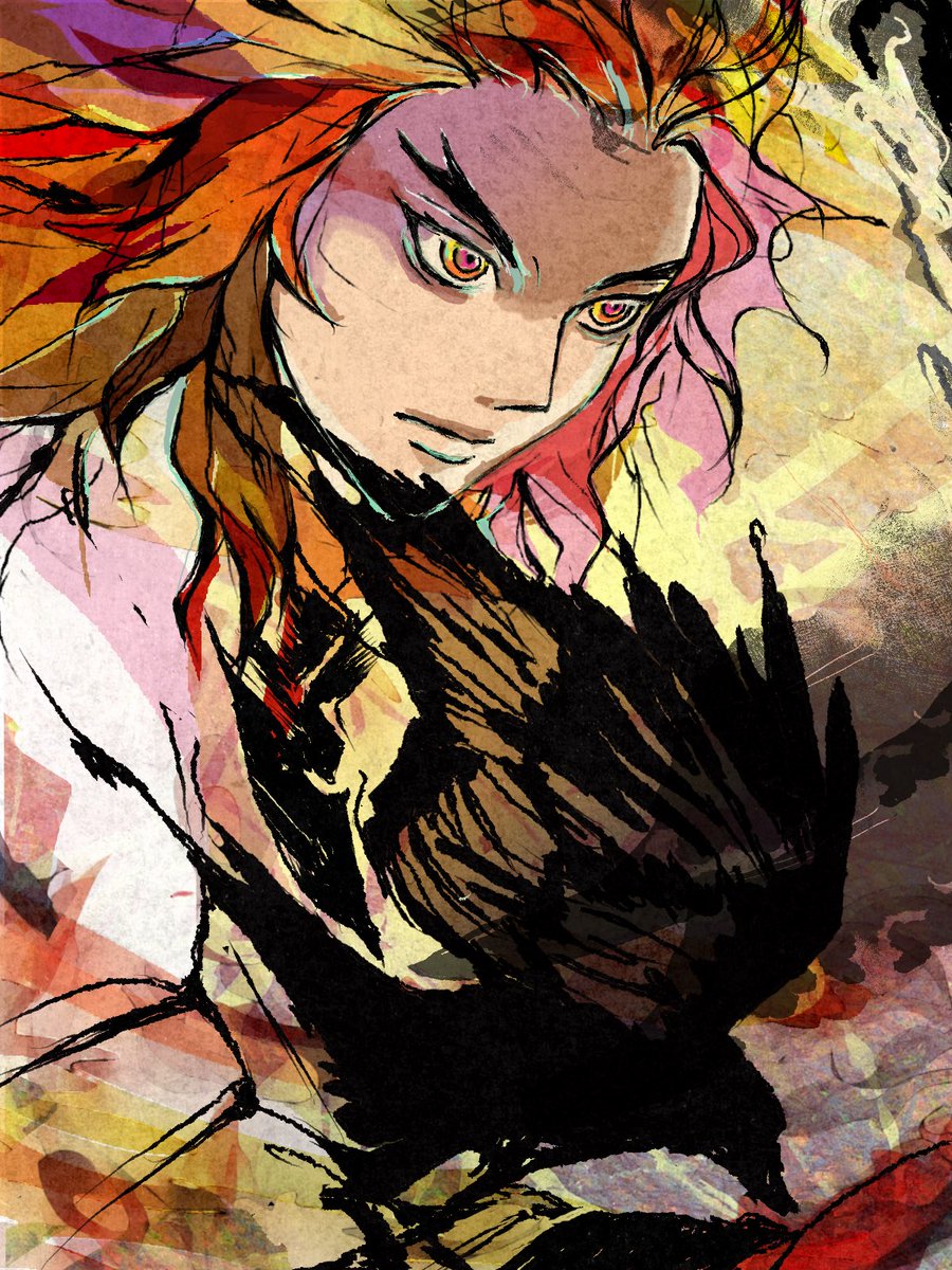 rengoku kyoujurou 1boy solo male focus red hair demon slayer uniform forked eyebrows closed mouth  illustration images