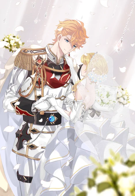 White wedding  🤍💐🤍

--
#原神  
#タル蛍  #chilumi
#childe   #tartaglia   #lumine 
#genshinimpactfanart 