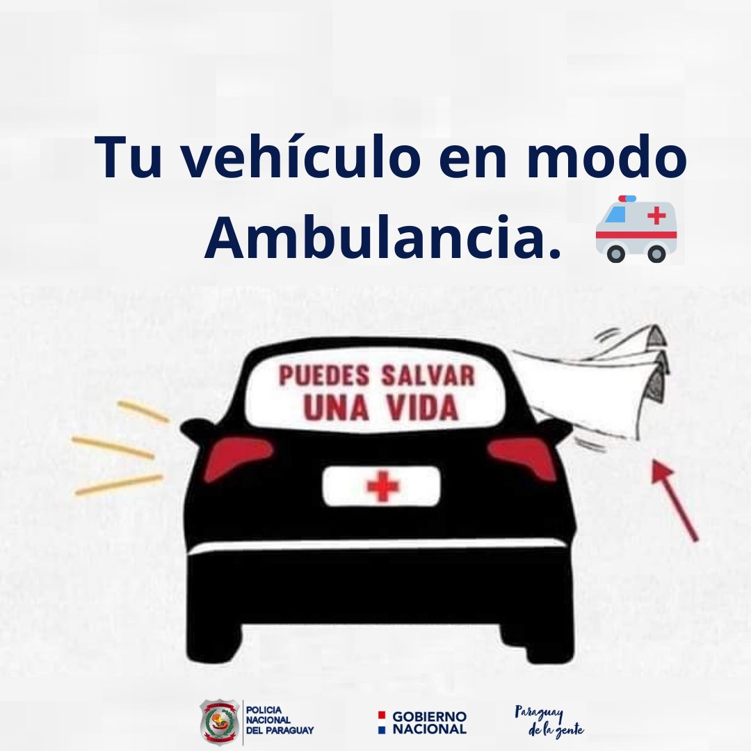 👀🚗🏳️ El pañuelo blanco en vehículos significa que hay Urgencia, cedé el paso.
__
#ComunicarEsServir #PolicíaPy #NosCuidamosTodos😷