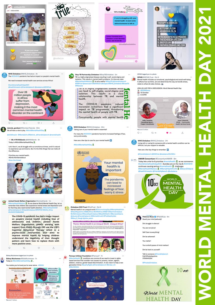 To all our friends who took the time to check in with their community of followers mental wellbeing today, THANK YOU 💚🙌! Thank you for playing your part in making a difference, together we can break stigma &amp; open paths to evidence-based care! #WorldMentalHealthDay #Zimbabwe 🇿🇼