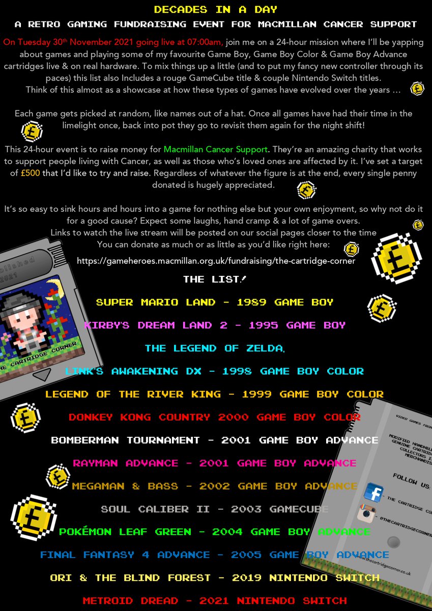 C4rtridgeCorner's tweet photo. Super Important!!

Event I'm doing in November / December for Macmillan Cancer Support.

Have a read! Stream links posted closer to the time. Thanks lovely people. 

https://t.co/qFZCL4KulM

#macmillancancersupport #gameheroes #fundraiser #stream #retrogames #showcase #funones https://t.co/PZUr59Echj