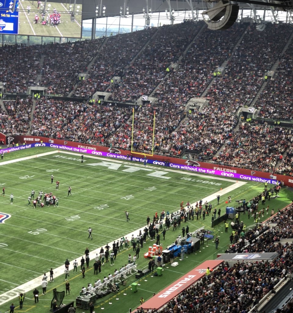 Game day 🙌 finally seeing <a href="/AtlantaFalcons/">Atlanta Falcons</a> (vs <a href="/nyjets/">New York Jets</a>) at the UNREAL Tottenham Hotspur Stadium #nfl #LondonGames