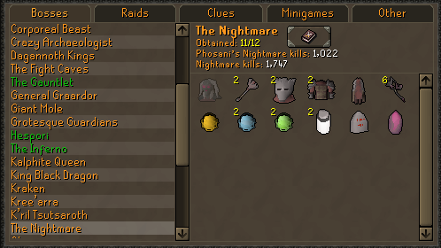CplErikOSRS's tweet photo. Nightmare items complete and done with the last major PVM goal that I had https://t.co/HpYGWhPTFZ