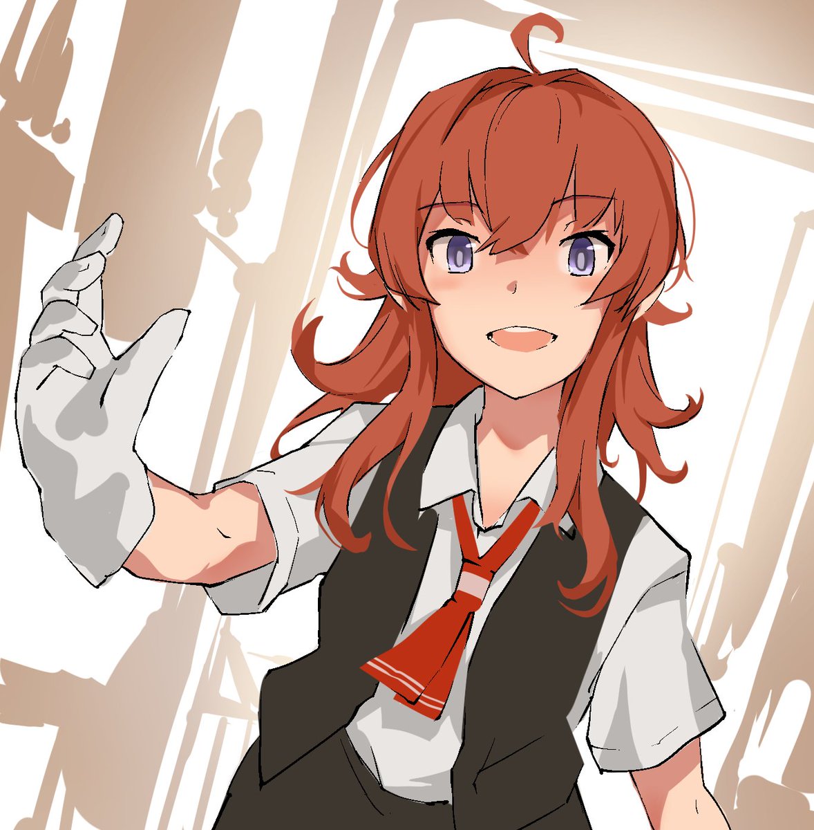 arashi (kancolle) 1girl red hair solo gloves ahoge vest white gloves  illustration images
