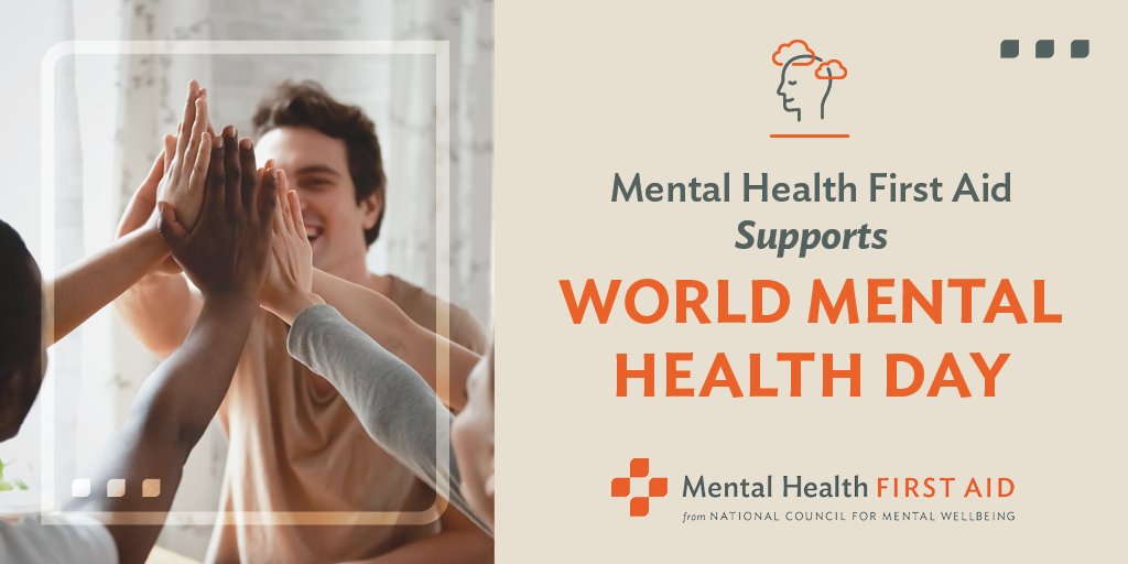 MHFirstAidUSA's tweet photo. Happy #WorldMentalHealthDay! Together, we can make mental wellbeing, including recovery from substance use challenges, a reality for everyone. Take our pledge to help build a better tomorrow today. Let’s move #ForwardTogether: https://t.co/2CrgzdrFYa https://t.co/Pak1pISHHT