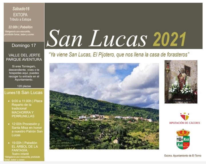 📄👉 Programa fiestas patronales de San Lucas en El Torno (VALLE DEL JERTE) 16, 17 y 18 de octubre
