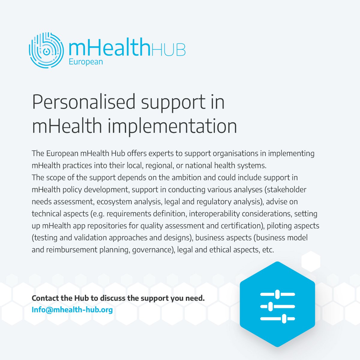 EUmHealthHub's tweet photo. #EuropeanmHealthHub's key activities and principles.
📱🔎🧑🦱 Personalised support in #mhealth implementation
#mobileHealth #HubLearning #ServicePortfolio https://t.co/GxBEZr7XHB
