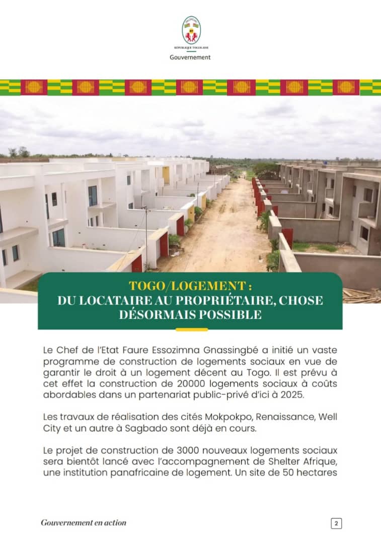 CellulePR's tweet photo. Le Gouvernement se prépare à lancer son projet de construction de 3000 logements sociaux à Togblékopé, avec l’accompagnement de ShelterAfrique . 
Avec ce partenariat, le gouvernement entend intensifier la promotion des projets de logements à moindre coût dans le pays. https://t.co/RD2tlPIGq8