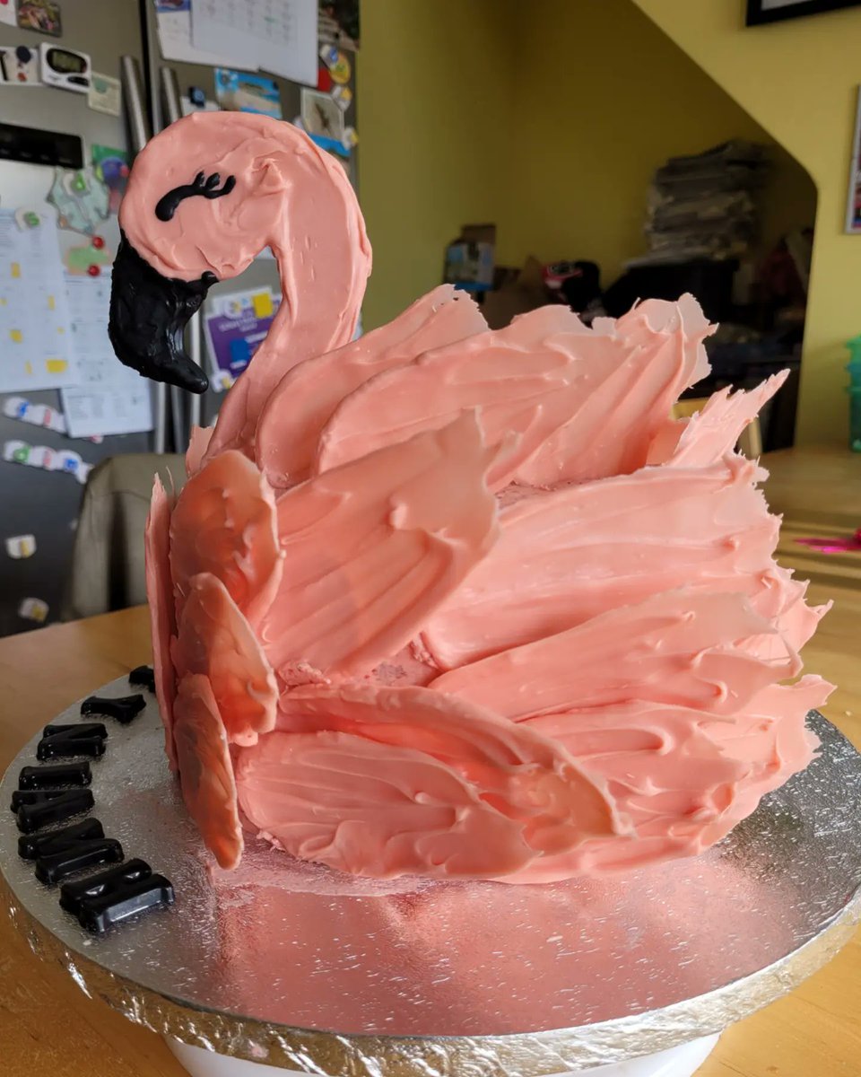 sticks_n_string's tweet image. The miss turns nine tomorrow! She wanted a strawberry flamingo cake. I did my best!