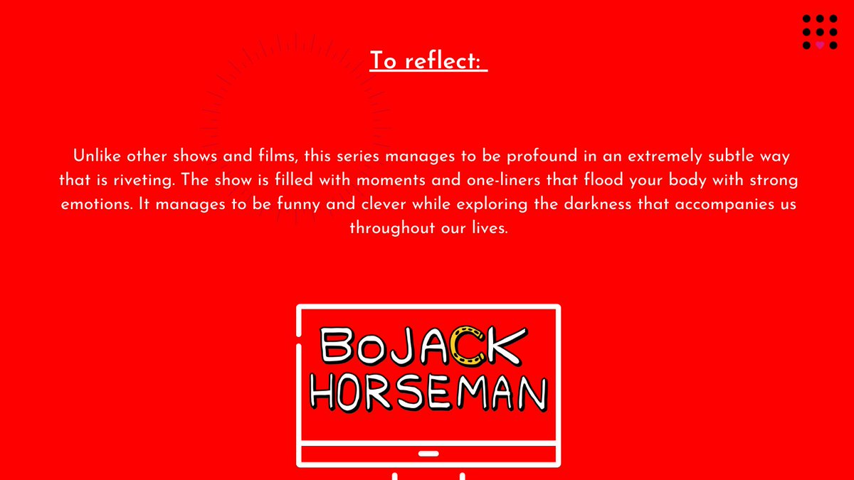 onefuture_india's tweet photo. We're back with #OFCRecommends!
Every Sunday, we recommend something to our community from books that stayed with us, to podcasts we just can't stop listening to.
This week, Disha would like to recommend @BoJackHorseman
#Recommendations
#OFC #NuturingRadicalKindness https://t.co/vgZd6NTNN8