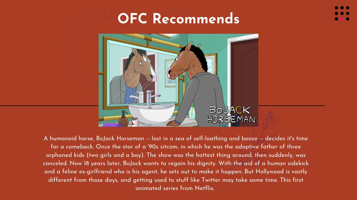 onefuture_india's tweet photo. We're back with #OFCRecommends!
Every Sunday, we recommend something to our community from books that stayed with us, to podcasts we just can't stop listening to.
This week, Disha would like to recommend @BoJackHorseman
#Recommendations
#OFC #NuturingRadicalKindness https://t.co/vgZd6NTNN8