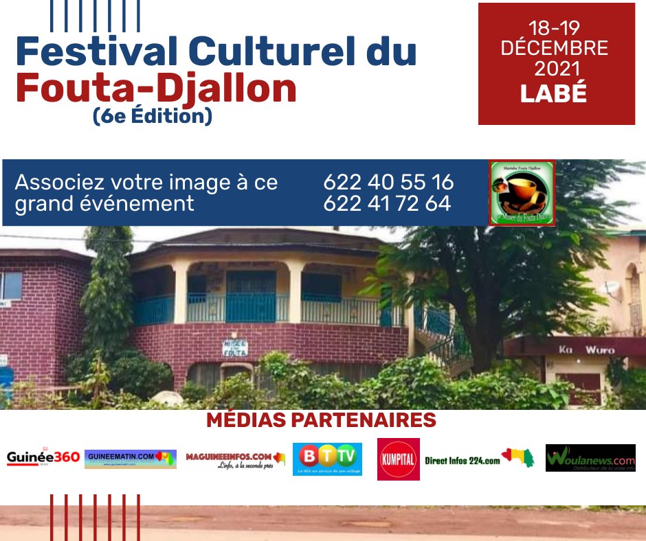 Toutes et tous à #Labé les 18 et 19 décembre 2021 pour le Festival culturel du #Fouta. #FestiFouta2021 #Guinée #Kibaro. 

Aux partenaires, bonne occasion de vous faire entendre.