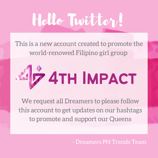 4iPHTrends's tweet photo. Hi Dreamers!

Please follow us :)

@4thImpactMusic 
#4thImpact https://t.co/XSIQ7MnhCF