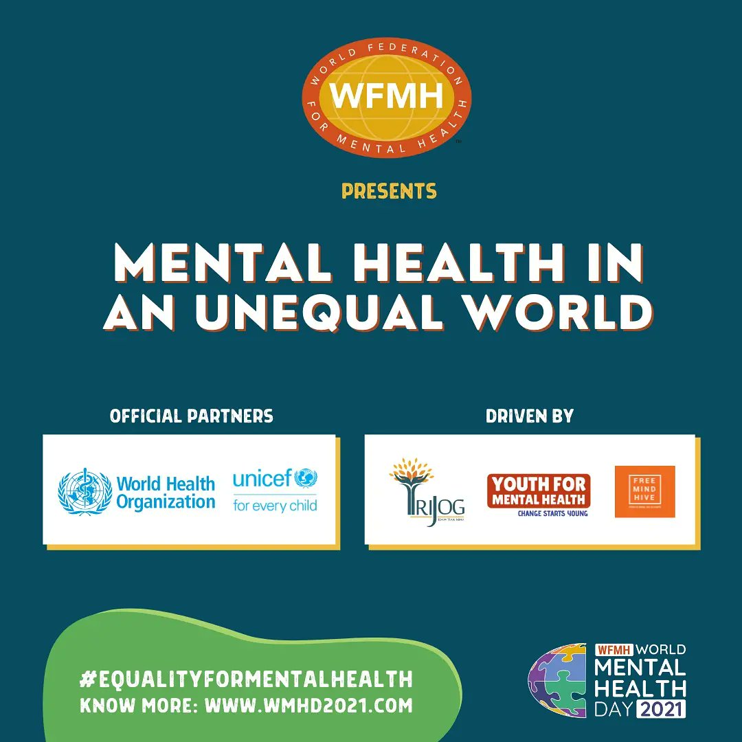 Streaming on Facebook Our Global Youth Conclave'21 is now streaming on WFMH Facebook as part of our Global Campaign 2021 recognizing World Mental Health Day.  Know more at wmhd2021.com. #WMHD2021 #MentalHealthinanUnequalWorld