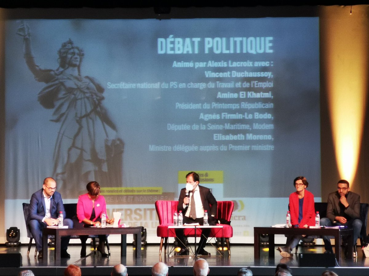 Merci à la <a href="/_LICRA_/">Licra</a> et à son président <a href="/MarioPstasi/">Mario Stasi</a> de m’avoir invité à échanger et débattre ce matin #LeHavre pour ces universités d’automne avec Mme la ministre <a href="/1ElisaMoreno/">Élisabeth Moreno</a>, <a href="/agnesfirmin/">Agnès Firmin Le Bodo</a> et <a href="/Aminelkhatmi/">Amine El-Khatmi</a> de l’universalisme républicain et de la lutte contre les discriminations