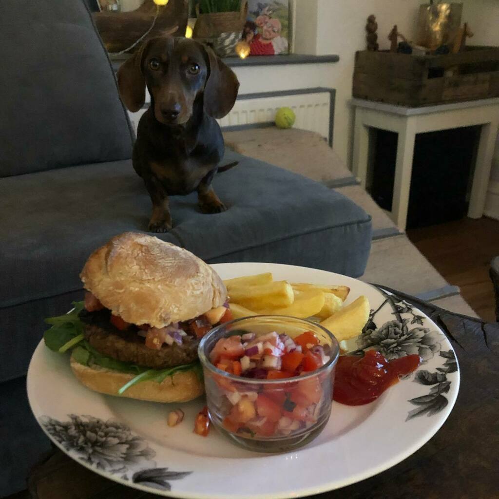Burger 🍔 chips 🍟 salsa 🍅💃 
•
#vegan #plantbased #veganrecipes #veganrecipes #homemade #homecook #homecooking #cookingastorm #foodporn #healthy #healthylifestyle #weewoo #thatwookitchen #weewookitchen #photobombhand 🖐🏻🖐🏼 instagr.am/p/CU2I-JMo8XZ/