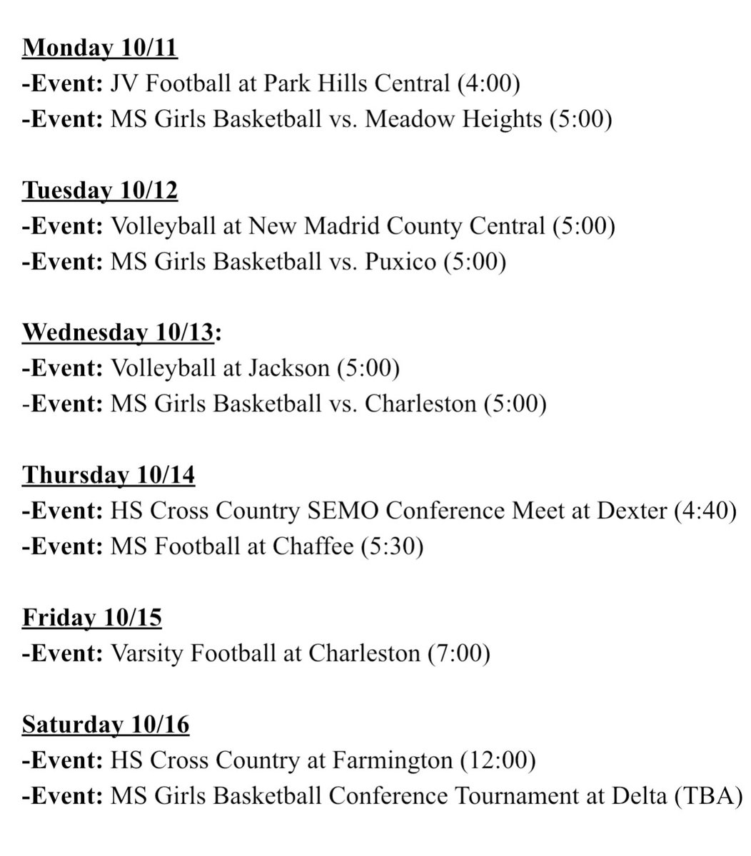 This week’s athletic events!