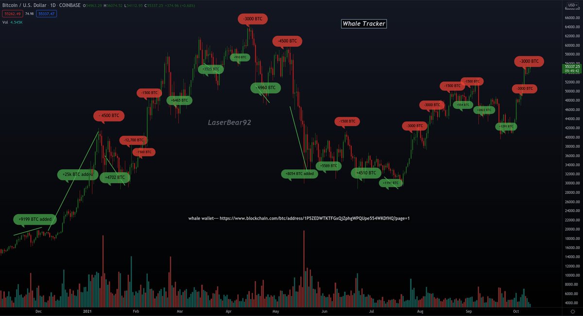 defactoUn's tweet photo. tracked the infamous whale wallet carrying over 100k #BTC  ... seems to be trading well. you can see he has been selling much more than back in january. take this info as you wish 🐻 https://t.co/8gnvjey1Mt