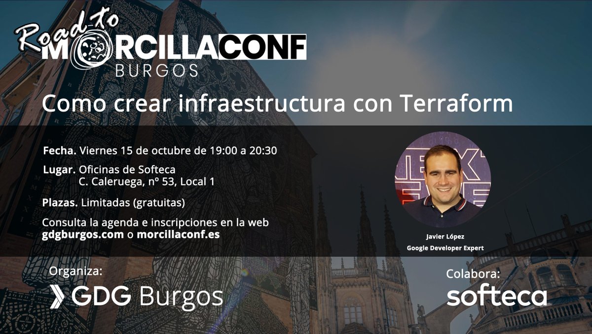 MorcillaConf's tweet photo. Hoy lanzamos el primer evento #RoadToMorcillaConf para ir entrando en calor 🔥
Este próximo viernes 15 a las 19h estaremos en #Softeca aprendiendo desde cero a crear infraestructura como código con #Terraform + networking del bueno 🍻🍕
➡️Aforo limitado! https://t.co/mR5Bf84MwW https://t.co/USpv9p6LSI