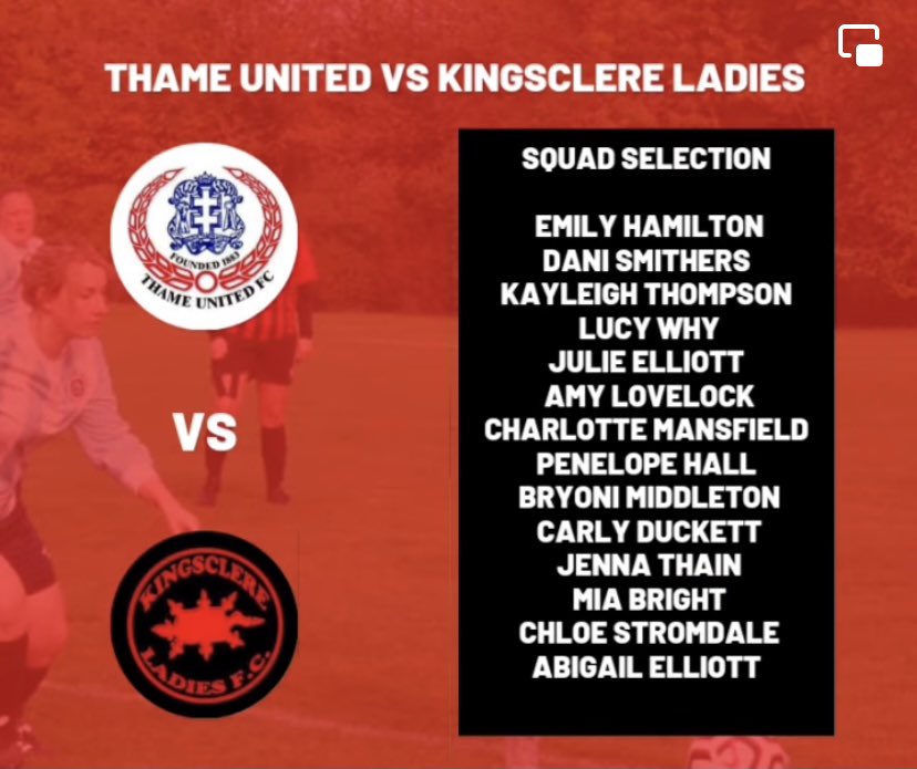 MATCH DAY🤩

SQUAD SELECTION

The squad face Thame United Women's this afternoon for their next round of the Thames Valley Counties Women's Football League.

📆 Sunday 10th October 
📍 The ASM stadium, Meadow View Park, Thame, Oxon, OX9 3RN, kick off 2PM. 
⌚2PM KO