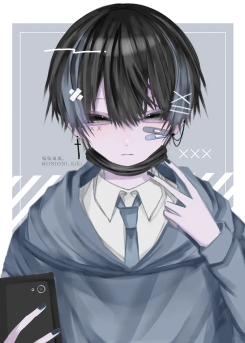 #イラスト
自撮り男子💙 