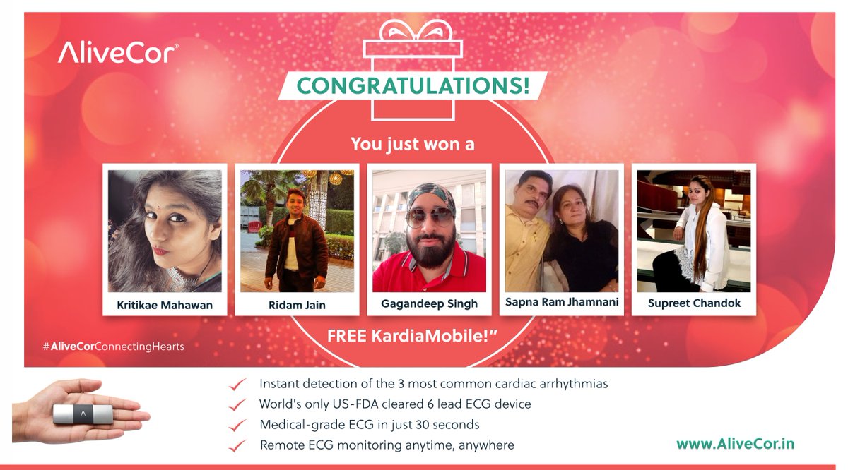 AlivecorIndia's tweet photo. Congratulations to our #AliveCorConnectingHearts giveaway winners and thank you to all who participated.

#WeHeartYou #TouchAHeart #AliveCorIndia #HeartHealthFirst #ECGanytimeanywhere #Giveaway #WorldHeartDay https://t.co/FL010oWxVr