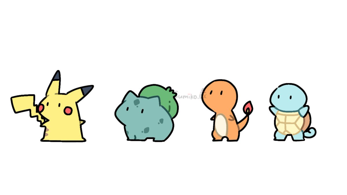 bulbasaur ,charmander ,pikachu ,squirtle pokemon (creature) no humans flame-tipped tail white background starter pokemon trio standing simple background  illustration images