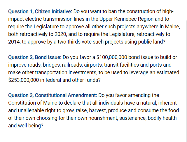 realMGHein's tweet image. I&apos;ve voted (in Maine):

Yes, against the @cmpco corridor; 
Yes, for the bond; 
Yes, for food sovereignty.

#mepolitics @OurPowerMaine @PublicMaine @SethBerry @SenTomSaviello @MaineGreens @MESecOfState @MEforfairlaws @BetsyGarrold @CraigHickman @MaineDOT1 #ReplaceCMP @DSA_Maine