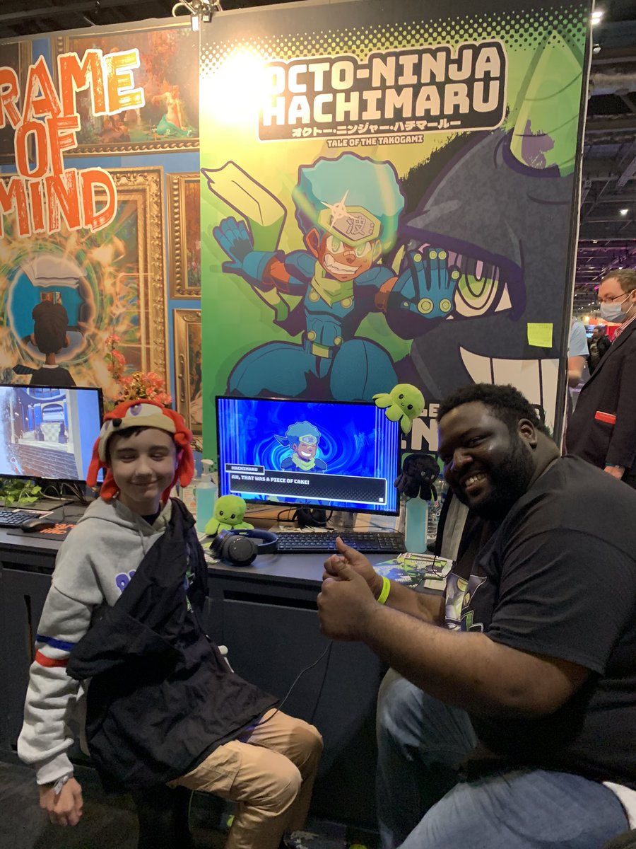 When Knuckles has the FASTEST play-through seen ever (57 seconds), @PyrokidSosa’s day is made &amp; the legend gets an official <a href="/OctoNinjaGame/">🐙Octo-Ninja Hachimaru🥷🏼</a> t-shirt 😂🙌🏻

Thanks to all our players these last 4 days!! 

#EGX2021 #EGX #indiegame #IndieGameDev