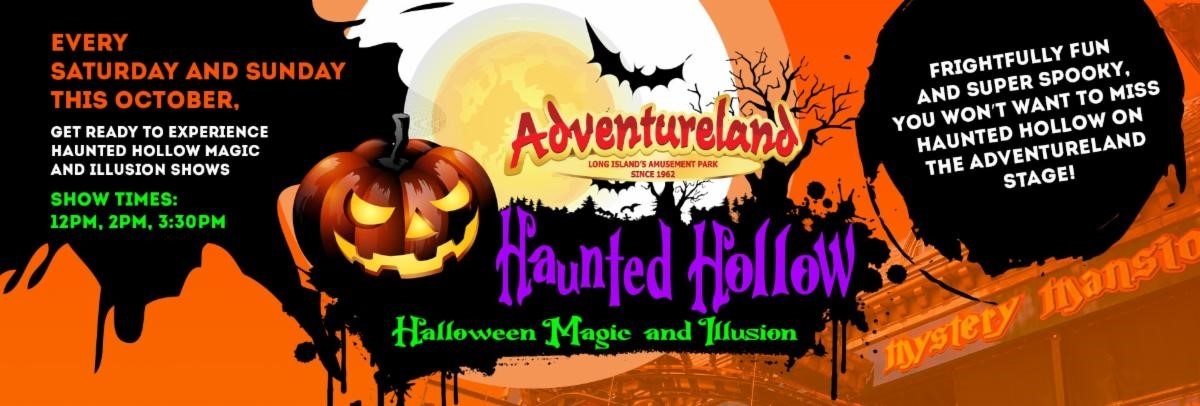 Check out the Haunted Hollow Halloween Magic &amp; Illusion Shows at <a href="/AdventurelandLI/">Adventureland Long Island</a> included in admission tickets every weekend in October! 👻✨🎃 #discoverlongisland #adventurelandli #fallfun 

Show times: 12pm, 2pm, &amp; 3:30pm

discoverlongisland.com/member/adventu…