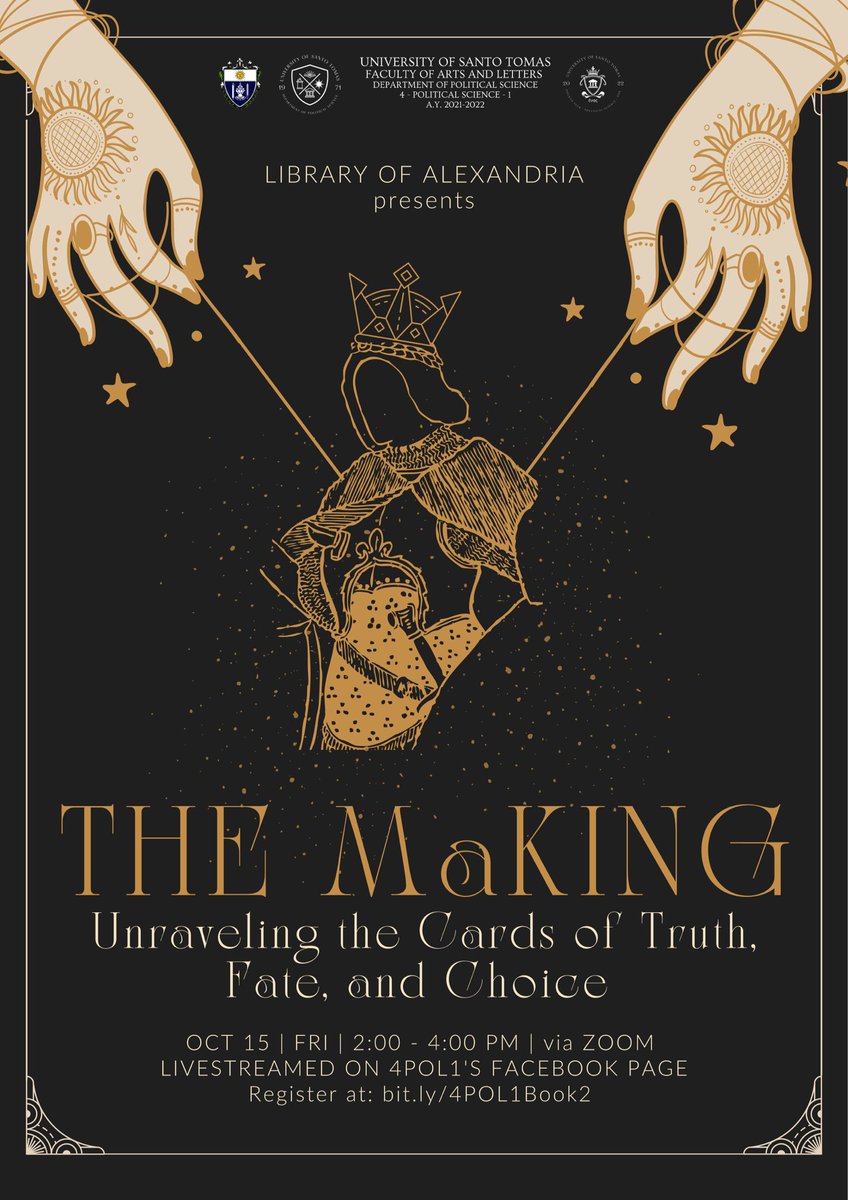 4POL1_UST's tweet photo. Heads up, Spartans!

The Library of Alexandria opens its doors once again for another epic adventure! 

Brace yourselves as we officially launch Book 2, titled: “The MaKing: Unraveling the Cards of Truth, Fate, and Choice”. https://t.co/Js96kGHmAw