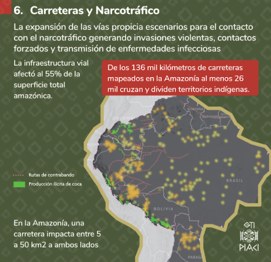 ApoyoYasuni's tweet photo. 55% de la #Amazonía afectada por infraestructura vial. Una carretera puede impactar entre 5 a 50 kilómetros hacia ambos lados. En el #Yasuní @GustavoManriq_M se construyó estos meses una carretera que ya está en el borde la Zona de Amortiguamiento de la Zona Intangible. https://t.co/2gLLaClJNU