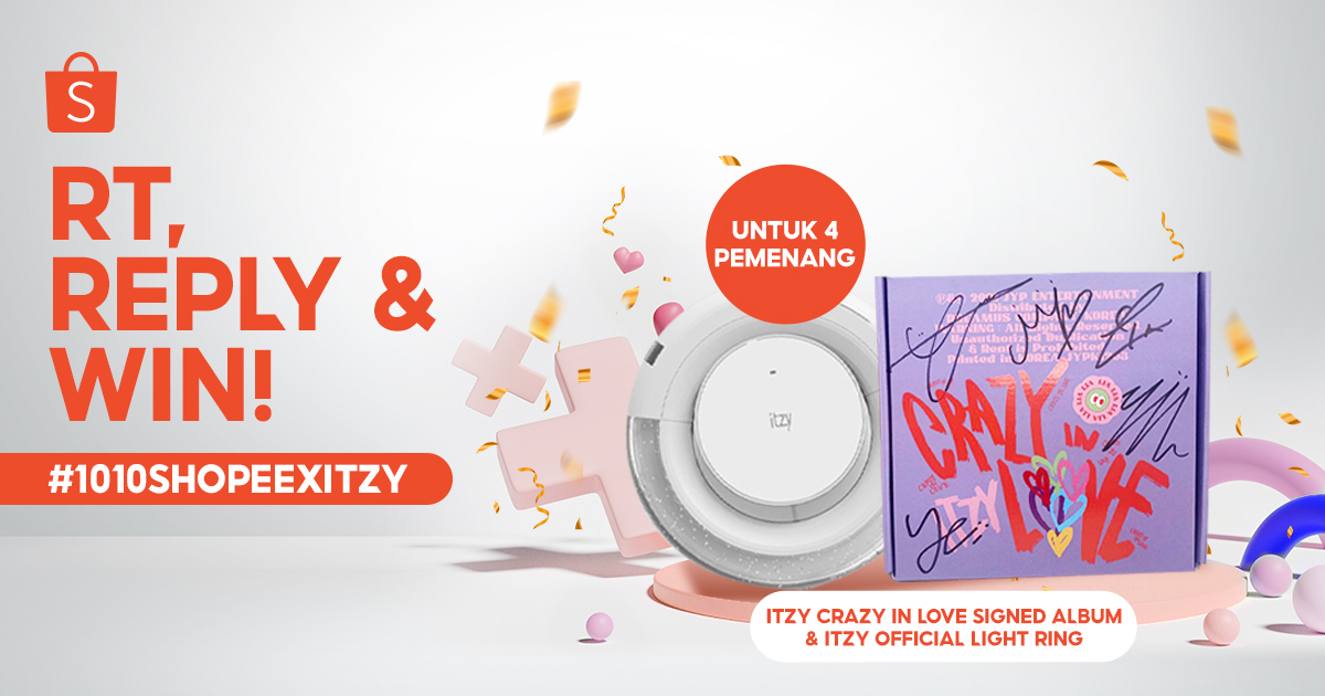 MIDZY! Spesial buat kamu mimin mau 💗 GIVEAWAY ITZY SIGNED ALBUM &amp; LIGHT RING 💗 Yuk, ikuti caranya:

1. FOLLOW @SHOPEEID 
2. RT &amp; LIKE tweet ini 
3. REPLY nama bias kalian di ITZY, pakai #1010ShopeexITZY #NontonITZYdiShopee #ShopeeMidzyxITZY SEBANYAK-BANYAKNYA!