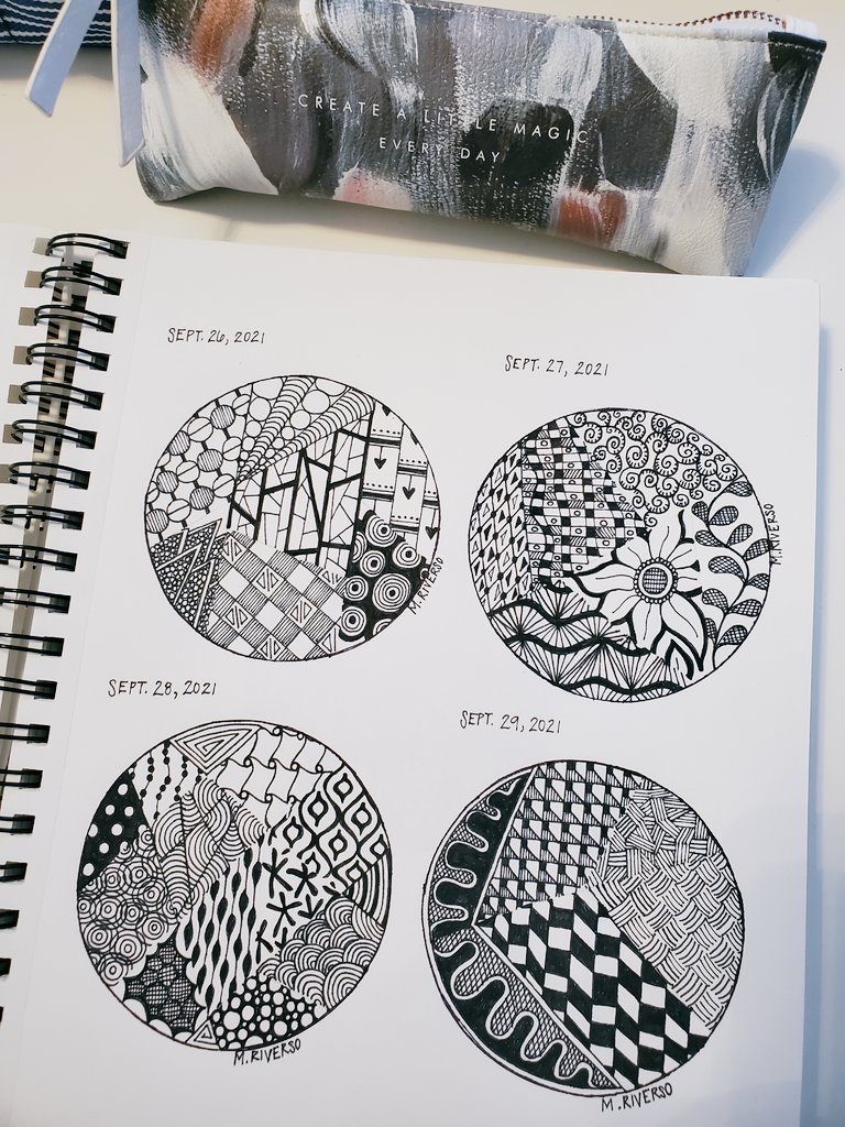 RiversoMaria's tweet photo. Trying to stick to my daily practice of including some #tangling time...so far, so good. #tangleaday #Zentangle-inspired. #quiet #smallmoments #powerofpause #selfcare #Mindfulness #GoodVibes 💗 https://t.co/SrxY56BGAK