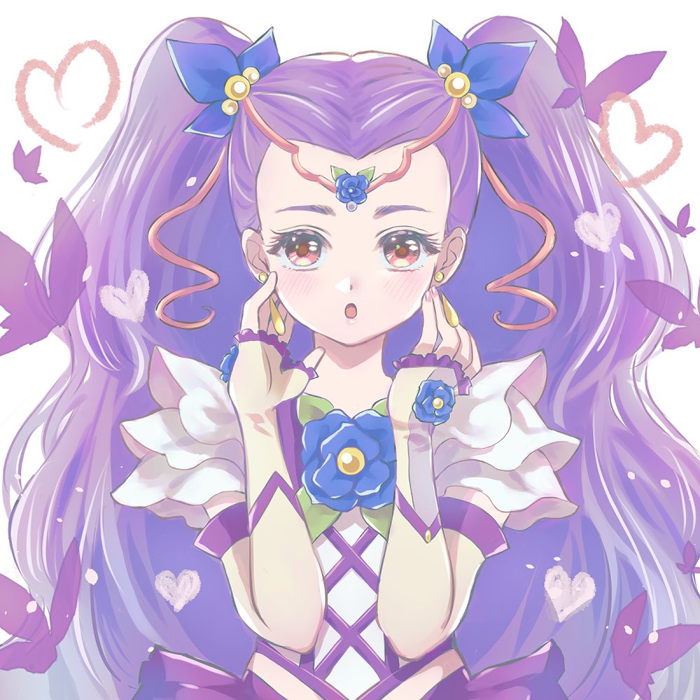 1girl solo long hair purple hair earrings jewelry flower  illustration images